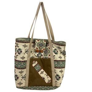 Handmade Tote Bag Cream Patchwork Floral Tapestry Wood Button Crafts Folk Retro